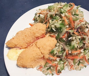 Crispy Oven Baked Potato Ham & Cheese Puffs With Thai Slaw